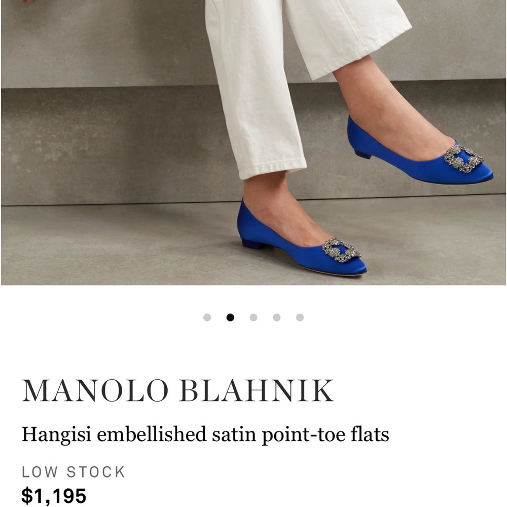 Manolo Blahnik Blue Satin Flats point toe 38
